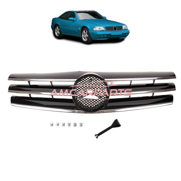 Upgrade Design Kühlergrill / Sportgrill passend für Mercedes Benz SL R129 89-01 Hochglanz schwarz / chrom