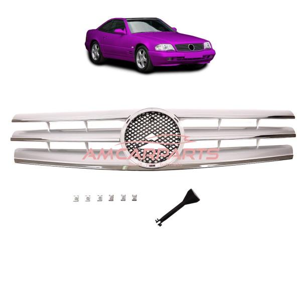 Upgrade Design Kühlergrill / Sportgrill passend für Mercedes Benz SL R129 89-01 Matt silber / chrom