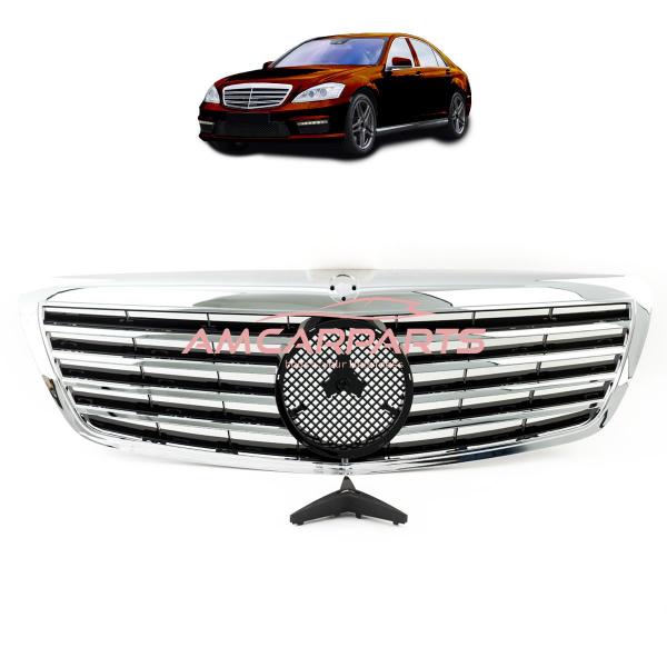 Upgrade Design Kühlergrill / Sportgrill für Mercedes S-Klasse (W221) Vor-Facelift 05-09 Hochglanz schwarz / chrom