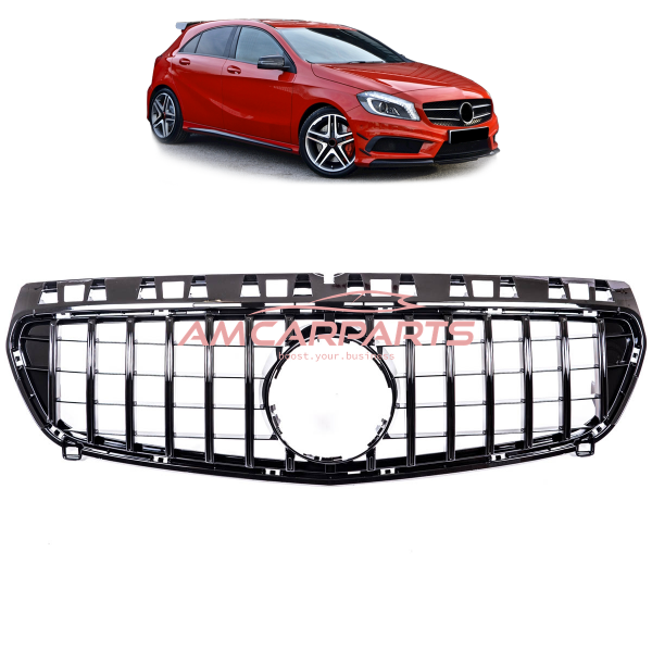 Upgrade Design Kühlergrill / Sportgrill passend für Mercedes Benz A-Klasse W176 Vor-Facelift 12-15 Hochglanz schwarz