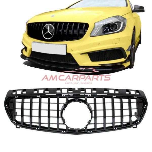 Upgrade Design Kühlergrill / Sportgrill passend für Mercedes Benz A-Klasse W176 Vor-Facelift 12-15 Hochglanz schwarz