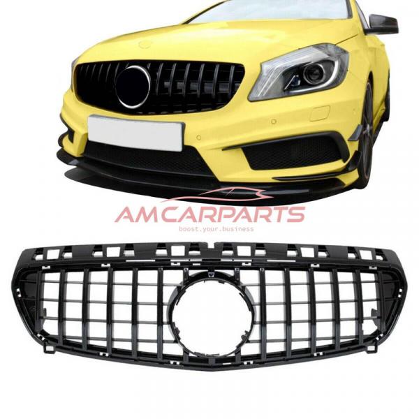 Upgrade Design Kühlergrill / Sportgrill passend für Mercedes Benz A-Klasse W176 Vor-Facelift 12-15 Hochglanz schwarz