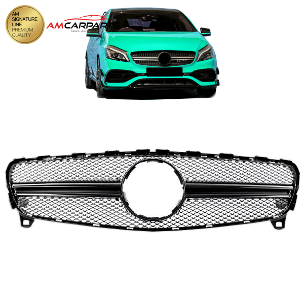 Upgrade Design Kühlergrill / Sportgrill passend für Mercedes Benz A-Klasse W176 Facelift 15-18 Matt schwarz / Hochglanz schwarz