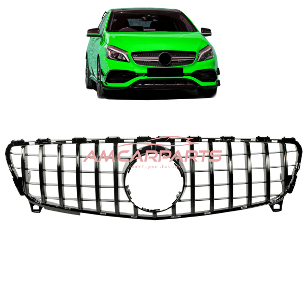 Upgrade Design Kühlergrill / Sportgrill passend für Mercedes Benz A-Klasse W176 Facelift 15-18 Hochglanz schwarz
