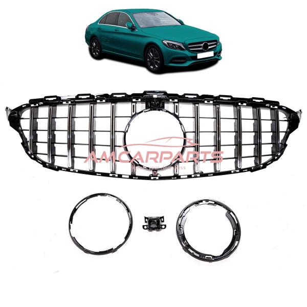 Upgrade Design Kühlergrill / Sportgrill passend für Mercedes Benz C-Klasse W205 / S205 / A205 / C205 14-21 Hochglanz schwarz / chrom