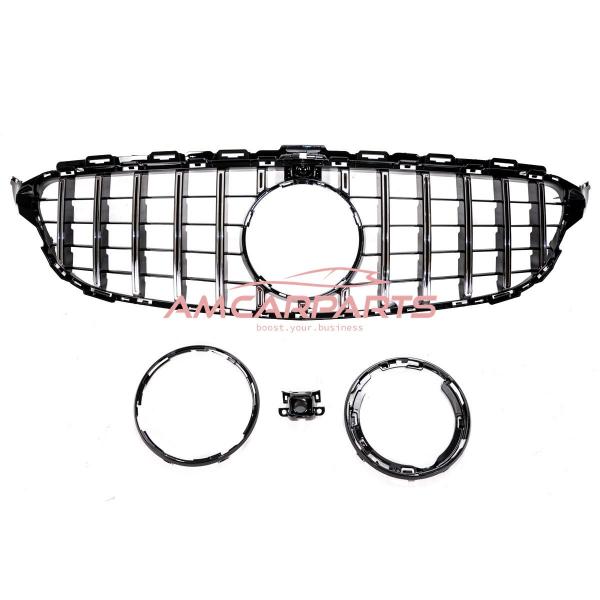 Upgrade Design Kühlergrill / Sportgrill passend für Mercedes Benz C-Klasse W205 / S205 / A205 / C205 14-21 Hochglanz schwarz / chrom