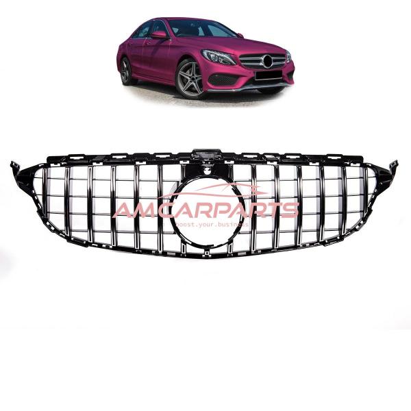 Upgrade Design Kühlergrill / Sportgrill passend für Mercedes Benz C-Klasse W205 / S205 / A205 / C205 13-18 Hochglanz schwarz / chrom