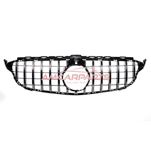 Upgrade Design Kühlergrill / Sportgrill passend für Mercedes Benz C-Klasse W205 / S205 / A205 / C205 13-18 Hochglanz schwarz / chrom