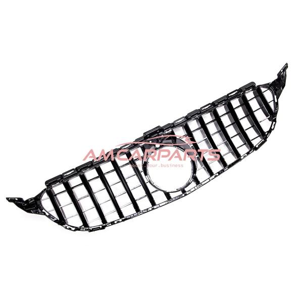 Upgrade Design Kühlergrill / Sportgrill passend für Mercedes Benz C-Klasse W205 / S205 / A205 / C205 13-18 Hochglanz schwarz / chrom