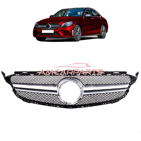Upgrade Design Kühlergrill / Sportgrill passend für Mercedes Benz C-Klasse W205 / S205 / A205 / C205 Facelift 18-21 Matt schwarz / Matt silber