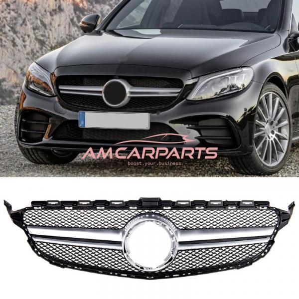 Upgrade Design Kühlergrill / Sportgrill passend für Mercedes Benz C-Klasse W205 / S205 / A205 / C205 Facelift 18-21 Matt schwarz / Matt silber