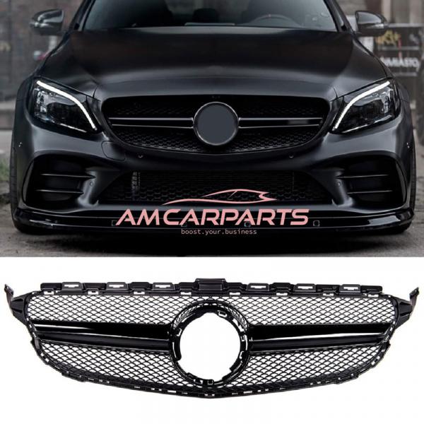 Upgrade Design Kühlergrill / Sportgrill passend für Mercedes Benz C-Klasse W205 / S205 / A205 / C205 Facelift 18-21 Hochglanz schwarz