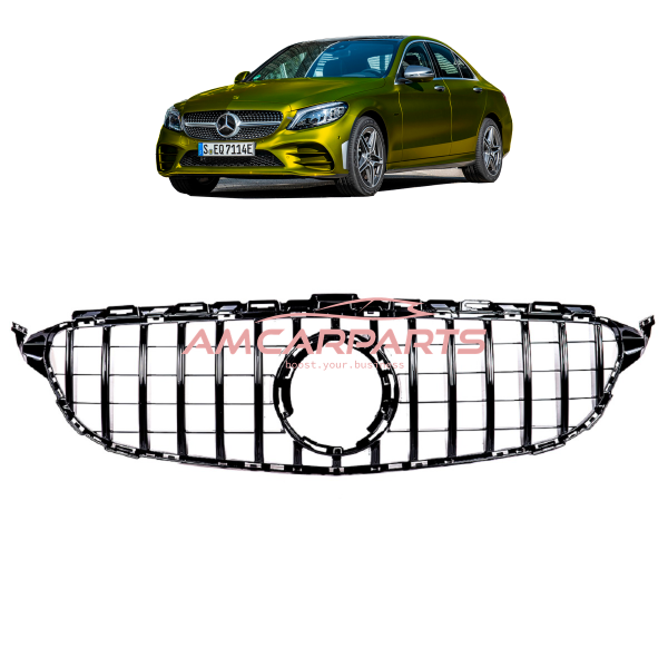 Upgrade Design Kühlergrill / Sportgrill passend für Mercedes Benz C-Klasse W205 / S205 / A205 / C205 Facelift 18-21 Hochglanz schwarz