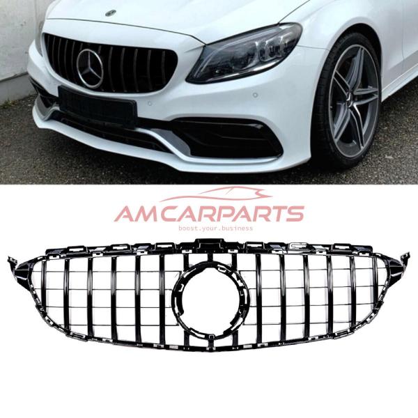 Upgrade Design Kühlergrill / Sportgrill passend für Mercedes Benz C-Klasse W205 / S205 / A205 / C205 Facelift 18-21 Hochglanz schwarz