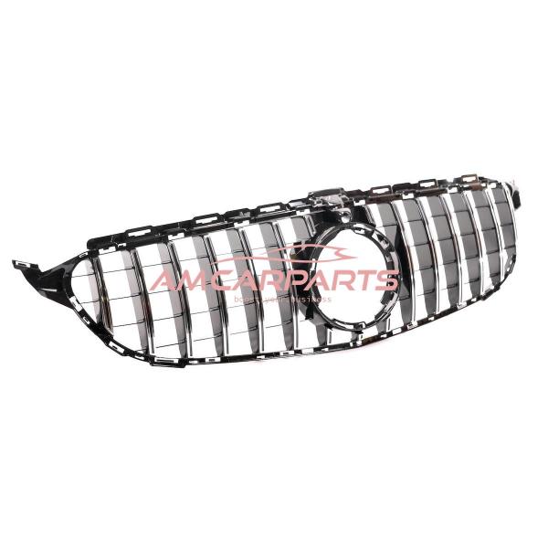 Upgrade Design Kühlergrill / Sportgrill passend für Mercedes Benz C-Klasse W205 / S205 / A205 / C205 Facelift 18-21 Hochglanz schwarz / chrom