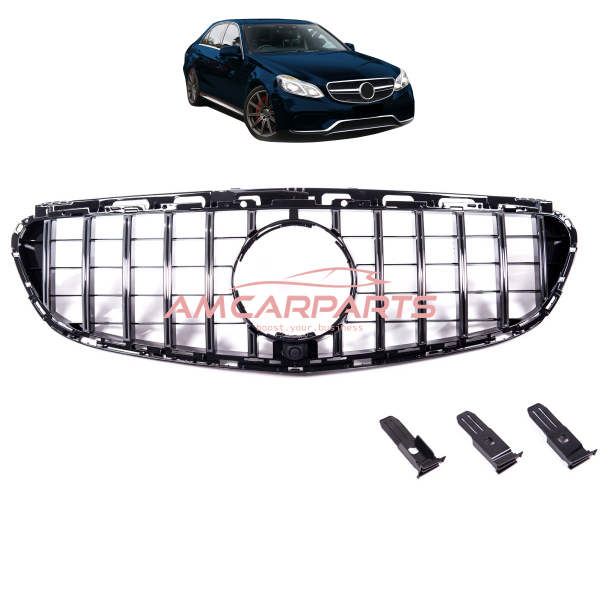 Upgrade Design Kühlergrill / Sportgrill für Mercedes Benz E-Klasse W212 / S212 Facelift 13-16 Hochglanz schwarz / chrom