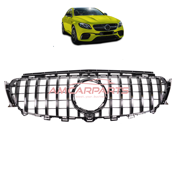 Upgrade Design Kühlergrill / Sportgrill passend für Mercedes Benz E-Klasse W213 / S213 / A238 / C238 Vor-Facelift 16-20 Hochglanz schwarz / chrom