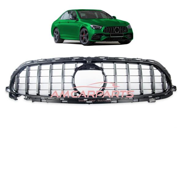 Upgrade Design Kühlergrill / Sportgrill für Mercedes Benz E-Klasse W213 / S213 / A238 / C238 Facelift 21-23 Hochglanz schwarz / chrom