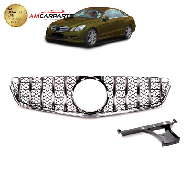 Upgrade Design Kühlergrill / Sportgrill passend für Mercedes Benz E-Klasse C207 / A207 Vor-Facelift 09-13 Hochglanz schwarz / chrom