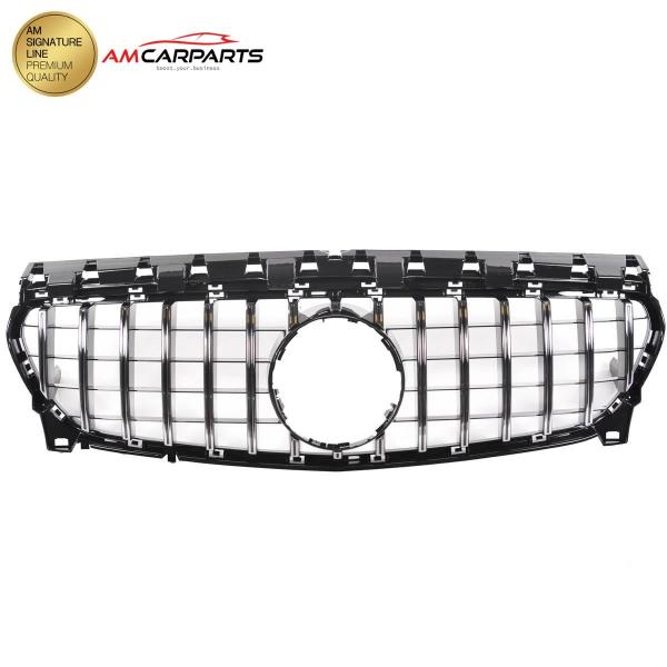 Upgrade Design Kühlergrill / Sportgrill passend für Mercedes Benz CLA C117 / X117 Facelift 16-18 Hochglanz schwarz / chrom