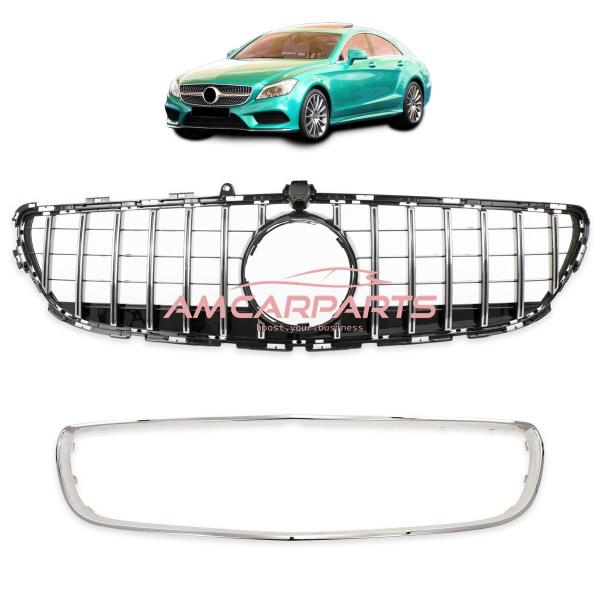 Upgrade Design Kühlergrill / Sportgrill passend für Mercedes Benz CLS (C218) Facelift 14-18 Hochglanz schwarz / chrom