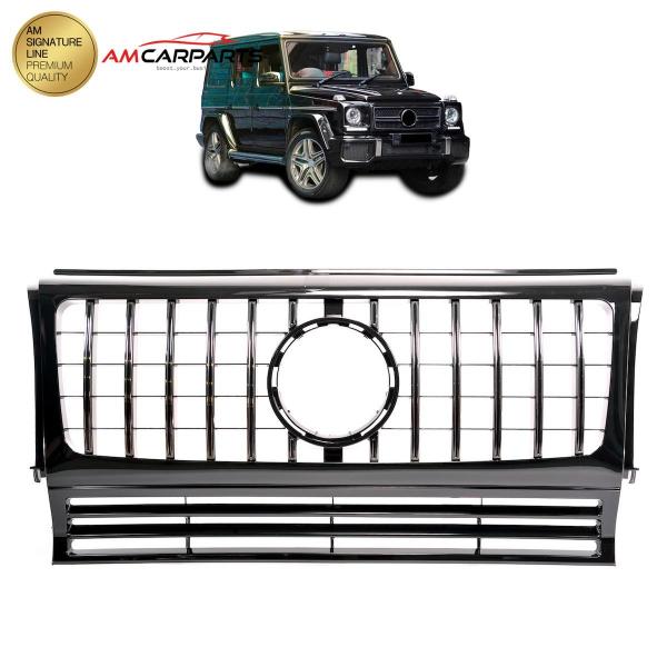 Upgrade Design Kühlergrill / Sportgrill für Mercedes G-Klasse W463 89-18 Hochglanz schwarz / chrom