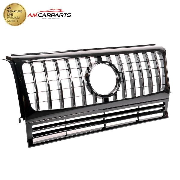 Upgrade Design Kühlergrill / Sportgrill für Mercedes G-Klasse W463 89-18 Hochglanz schwarz / chrom