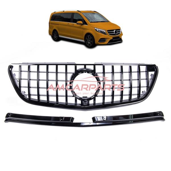 Upgrade Design Kühlergrill / Sportgrill für Mercedes V-Klasse / Vito W447 Vor-Facelift 14-19 Hochglanz schwarz