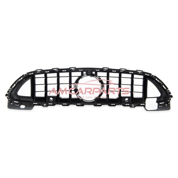 Upgrade Design Kühlergrill / Sportgrill passend für Mercedes Benz C-Klasse W206 / S206 21+ Carbon-Optik / Hochglanz schwarz + rote Akzentstreifen