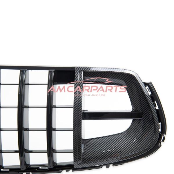 Upgrade Design Kühlergrill / Sportgrill für Mercedes GLC (X253) / GLC (C253) Facelift 19-22 Carbon-Optik / Hochglanz schwarz + rote Akzentstreifen