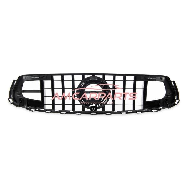 Upgrade Design Kühlergrill / Sportgrill für Mercedes GLC (X253) / GLC (C253) Facelift 19-22 Carbon-Optik / Hochglanz schwarz + rote Akzentstreifen