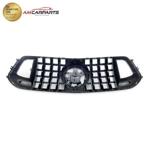 Upgrade Design Kühlergrill / Sportgrill passend für Mercedes Benz GLE V167 / C167 18+ Carbon-Optik / Hochglanz schwarz + rote Akzentstreifen