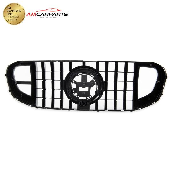 Upgrade Design Kühlergrill / Sportgrill für Mercedes Benz GLS (X167) 18+ Carbon-Optik / Hochglanz schwarz + rote Akzentstreifen