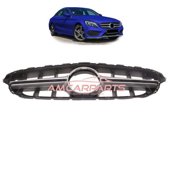 Upgrade Design Kühlergrill / Sportgrill passend für Mercedes Benz C-Klasse W205 / S205 / A205 / C205 Vor-Facelift 14-18 Matt schwarz / Matt silber