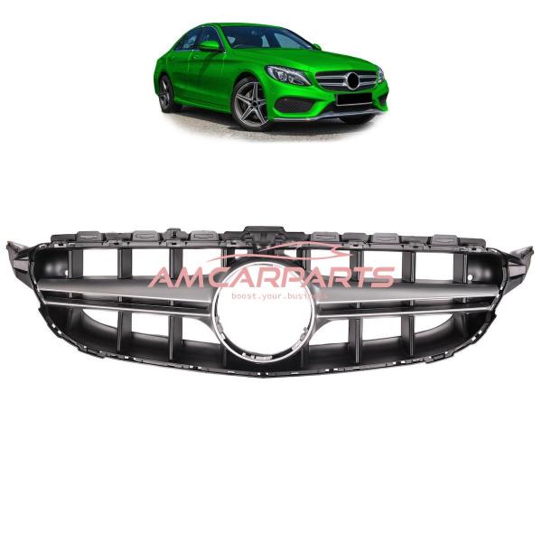 Upgrade Design Kühlergrill / Sportgrill passend für Mercedes Benz C-Klasse W205 / S205 / A205 / C205 Vor-Facelift 14-18 Matt schwarz / Matt silber