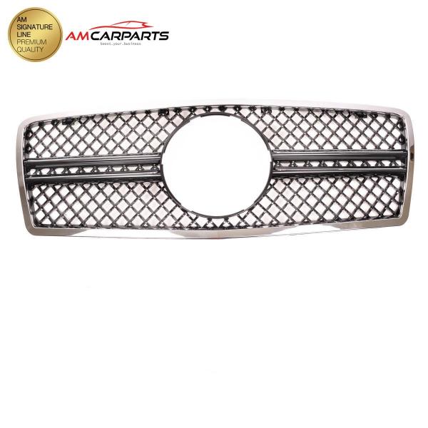 Upgrade Design Kühlergrill / Sportgrill für Mercedes Benz E-Klasse W210 / S210 Vor-Facelift 95-99 Hochglanz schwarz / chrom