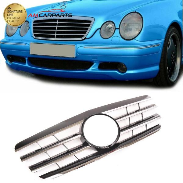 Upgrade Design Kühlergrill / Sportgrill für Mercedes Benz E-Klasse W210 / S210 Facelift 99-02 Hochglanz schwarz / chrom