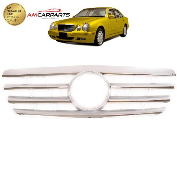 Upgrade Design Kühlergrill / Sportgrill für Mercedes Benz E-Klasse W210 / S210 Facelift 99-02 Hochglanz silber / chrom