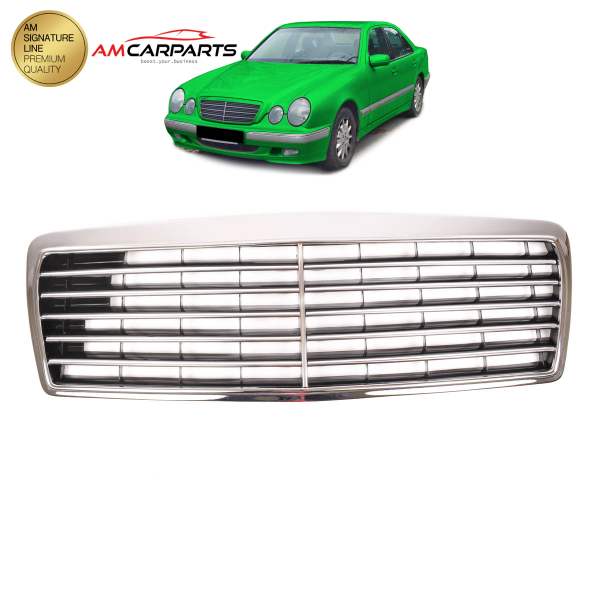 Upgrade Design Kühlergrill / Sportgrill für Mercedes Benz E-Klasse W210 / S210 Vor-Facelift 95-99 Hochglanz schwarz / chrom