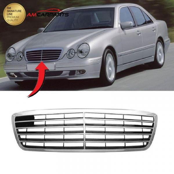 Upgrade Design Kühlergrill / Sportgrill für Mercedes Benz E-Klasse W210 / S210 Facelift 99-02 Hochglanz schwarz / chrom