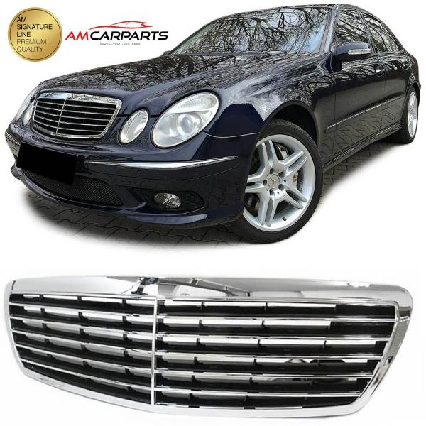 Upgrade Design Kühlergrill / Sportgrill für Mercedes Benz E-Klasse W211 / S211 Vor-Facelift 02-06 Hochglanz schwarz / chrom