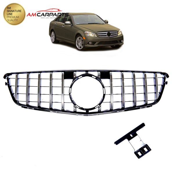 Upgrade Design Kühlergrill / Sportgrill für Mercedes C-Klasse (W204) / C-Klasse (S204) / C-Klasse (C204) 07-15 Hochglanz schwarz / chrom