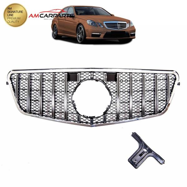 Upgrade Design Kühlergrill / Sportgrill passend für Mercedes Benz E-Klasse W212 / S212 Vor-Facelift 09-13 Hochglanz schwarz / chrom