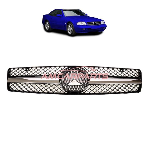 Upgrade Design Kühlergrill / Sportgrill passend für Mercedes Benz SL R129 89-01 Hochglanz schwarz / chrom