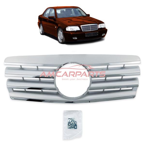 Upgrade Design Kühlergrill / Sportgrill passend für Mercedes Benz C-Klasse W202 / S202 00-07 Matt silber / chrom