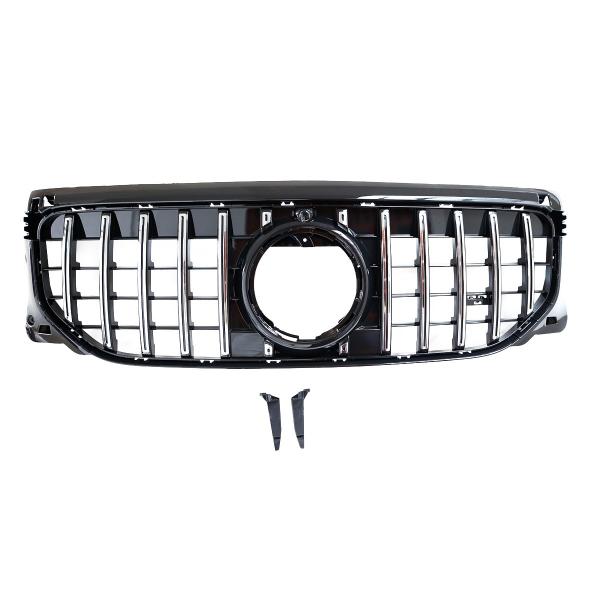 Upgrade Design Kühlergrill / Sportgrill passend für Mercedes Benz GLB (X247) Facelift 23+ Hochglanz schwarz / chrom