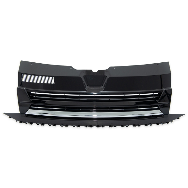 Upgrade Design Kühlergrill für Volkswagen T6 15-19 Hochglanz-schwarz mit Chromleiste ohne Emblemhalter