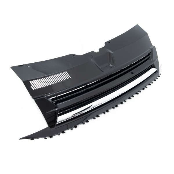 Upgrade Design Kühlergrill für Volkswagen T6 15-19 Hochglanz-schwarz mit Chromleiste ohne Emblemhalter