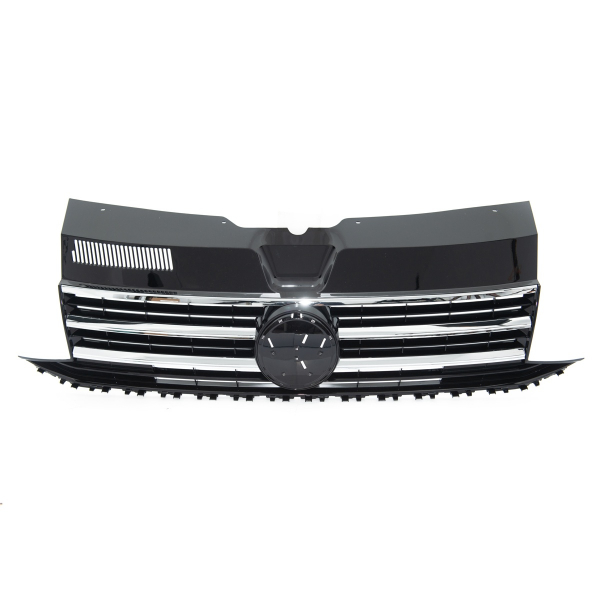 Upgrade Design Kühlergrill für Volkswagen T6 15-19 Hochglanz-schwarz mit Chrom Leiste und Emblemhalter