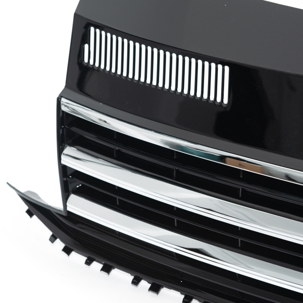 Upgrade Design Kühlergrill für Volkswagen T6 15-19 Hochglanz-schwarz mit Chrom Leiste und Emblemhalter